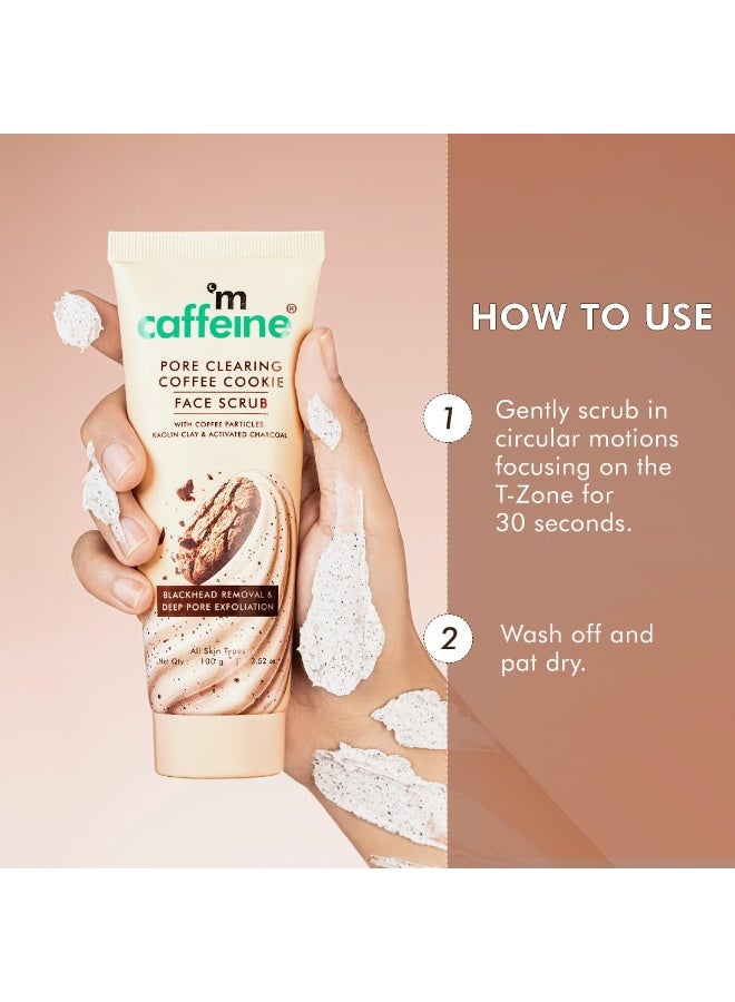 mCaffeine Pore Clearing Coffee & Cookie Face Scrub | Remove Blackheads, Detan & Exfoliate Dead Skin | 4.5% Exfoliants - Walnuts, Coffee, Charcoal, Clay | Glowing Skin Face Scrub for Women & Men - 100g - Image 3